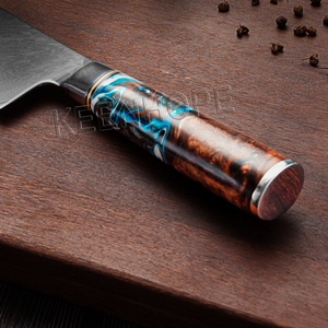 Cuchillo de Cocina Japonés KEENHOPE de 8 Pulgadas, Acero Damasco de 67 Capas VG10 10Cr15CoMoV, Mango de Resina Compuesta con Madera de Arce Marrón - Product Image 4