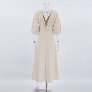 2025 <span class=keywords><strong>donna</strong></span> estate senza schienale con scollo a V e maniche a sbuffo per ufficio eleganti abiti da festa in tinta unita da <span class=keywords><strong>donna</strong></span> - Product Image 3