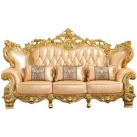 Canapé d'art combiné en cuir véritable de qualité supérieure, luxueux, de style européen, sculpté double face, en forme de U, en bois massif, pour villa