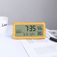 Réveil électronique multifonctionnel en bambou avec affichage de la température et de l'humidité, grand écran LCD, calendrier perpétuel