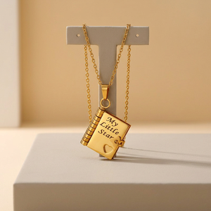 Collar con Colgante de Libro de Acero Inoxidable 316L, Grabado '<span class=keywords><strong>Mi</strong></span> Pequeña Estrella', Recuerdo con Corazón Recortado en Oro y Plata, Hipoalergénico, <span class=keywords><strong>Regalo</strong></span> OEM - Product Image 5