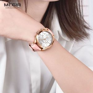 Reloj de Cuarzo MEGIR 2115 para Mujer, Correa de Cuero Impermeable, Cronógrafo Clásico, Reloj de Pulsera Femenino de Lujo - Product Image 4