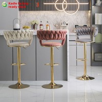 Chaise de bar pivotante et réglable en hauteur en métal, style nordique de luxe léger, avec dossier tressé, design simple, moderne et créatif, pour la maison, tabouret haut, mobilier de bar