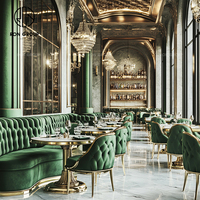 Hôtel commercial de luxe velours vert rond marbre café table et chaise canapé cabine sièges meubles cabine pour restaurant