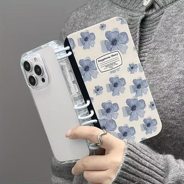 Innovative Book - Shaped Notebook Ink Floral Painting TPU Mobile Phone Case for iPhone Flip-Transparent Shockproof Soft Cover