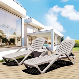 Chaises longues de <span class=keywords><strong>piscine</strong></span> en plastique <span class=keywords><strong>blanc</strong></span> réglables, 4 positions, portables, pliables, pour patio, hôtel, jardin, balcon, cadre - Product Image 2