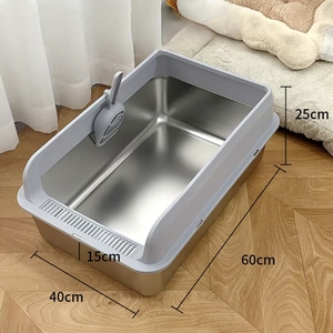 Fábrica Atacado Aço Inoxidável Cat Litter Box Splash Proof Lid Free Shovel Set Easy Clean Novo Produto Grande Espaço Cat WC - Product Image 4
