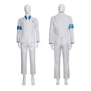 Michael Jackson Smooth Criminal Costume Adult Men White Pinstripe Suit with Blue Armband Cosplay Full Set Halloween <strong>Outfit</strong> - Product Image 1