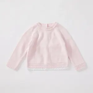 Baby Kids Sweater Supplier 100%Cotton Knitted Baby Girls Sweater Pullover 1-3 Years Back Open Buttons Pink Baby Sweater