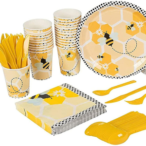 <span class=keywords><strong>Service</strong></span> 10 joyeux anniversaire fête abeille thème assiettes enfants garçons faveurs tasses serviettes bébé douche décorer serviette vaisselle 60 pcs/<span class=keywords><strong>lot</strong></span> - Product Image 1