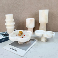 STONEKOCC Plateau-bol décoratif en marbre naturel translucide blanc alabastre espagnol personnalisé avec vase pour la maison, les hôtels et les villas