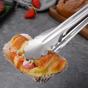 Pinces à steak en acier inoxydable épaissi avec poignées en silicone colorées - Pince alimentaire allongée pour grillades et service - Product Image 3