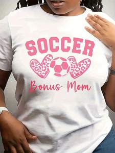 T-shirt da donna Soccer Bonus Mom, girocollo, manica corta, 100% cotone jersey, stampa, San Valentino, stile casual sportivo - Product Image 3