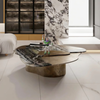 Table en marbre sur mesure, forme triangulaire, table basse irrégulière avec base en acier inoxydable pour la maison, l'hôtel, la villa, luxe