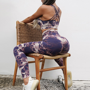 Women's <b>Tie</b> <b>Dye</b> Yoga <b>Set</b> 2 Piece Crop Top Long Sleeve Leggings Slim Fit Shaping Four Way Stretch Workout Activewear - Product Image 2