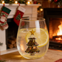 Verre à vin sans pied de 380 ml avec paillettes, résistant à la chaleur, en verre borosilicate de haute qualité, thème de Noël, recyclable et écologique