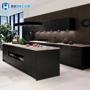 Usa italiano cina casa completa noce stile europeo lusso legno nero disegni moderni mobili da cucina lastra