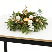 Anillo de Navidad para velas con follaje de cedro, piñas y bayas blancas, 11.8 pulgadas, centro de mesa festivo para mayoristas