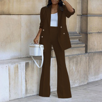 2025 Tendance Costume Solide Décontracté Bureau Formel Blazer et Pantalon Évasé Ensemble Jupes Taille Haute Large pour Femmes Tenue de Travail