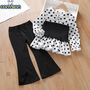 Conyson Hot Sale Spring 2 Piece Outfits Dress + Bell-bottomed Pants Cute Baby Girl Clothes Kids Casual Wear Kids Sets