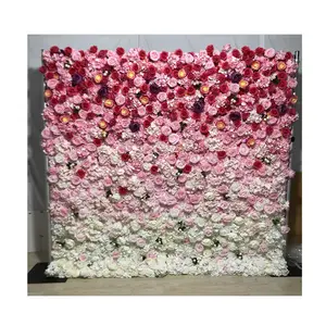 Venta al por mayor melocotón flor artificial pared gradiente flor pared Rosa flor pared boda decoración