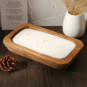 Plateau décoratif sculpté à la main Grand bol à pâte Bougie Long bol en bois Bougies coulées à la main pour la décoration - Product Image 5