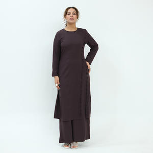 Ensemble élégant et modeste de <span class=keywords><strong>tunique</strong></span> à col rond à manches longues et de pantalon large, longueur au sol, tenue de bureau moderne, tenue décontractée pour le travail - Product Image 5