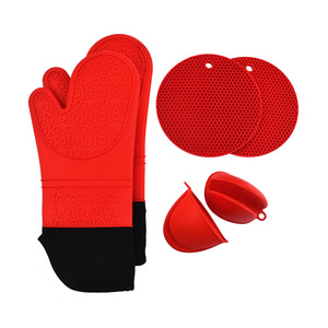 Kitchen Mitten Heat Insulation Rubber Silicone Non Resistant <b>Microwave</b> Cooking Baking Pot Holders Oven Mitts Set - Product Image 1