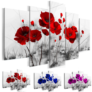 Cuadros de lona estampados para decoración del hogar, pinturas románticas de amapolas para pared, <span class=keywords><strong>pintura</strong></span> de flores, juego de <span class=keywords><strong>pintura</strong></span> con lienzo, 5 uds. - Product Image 3