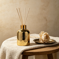 Bouteille diffuseur à roseaux ronde en verre électroplaqué or 150 ml, rechargeable, pour parfum d'ambiance, vente en gros