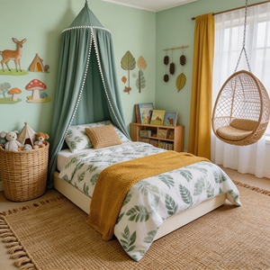 Baldacchino per <span class=keywords><strong>Letto</strong></span> Bambini Stile Nordico con Bordo in Pompon - <span class=keywords><strong>Zanzariera</strong></span> a Cupola Pieghevole in Poliestere per Stanza delle Bambine, Angolo Lettura e Tenda da Gioco - Product Image 6