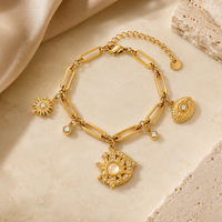 Ensemble de bijoux tendance minimaliste SUMMLY avec breloques soleil, lune et perle, plaqué or 18 carats, en acier inoxydable, collier et bracelet pour femmes