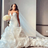 Robe de mariée en satin sur mesure de style sirène avec décolleté en cœur et traîne courte, taille plus, africaine, 2026