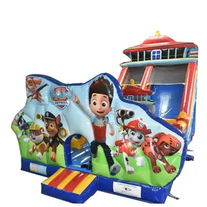 giant cartoon inflatable bounce dry slide with obstacle for kids