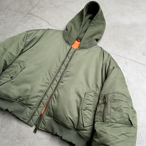 Giacca <span class=keywords><strong>Bomber</strong></span> Invernale Personalizzata, Leggera, Casual, Effetto Vissuto, Corta, Ampia, con Zip, Stile Vintage, Imbottita, con Cappuccio, per <span class=keywords><strong>Uomo</strong></span> - Product Image 4