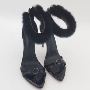 Sandales à talons hauts pour femme, grande taille 45, printemps-été, à talon aiguille, avec bride de cheville en fourrure douce, fermeture éclair arrière, chaussures d'extérieur, escarpins de soirée - Product Image 5