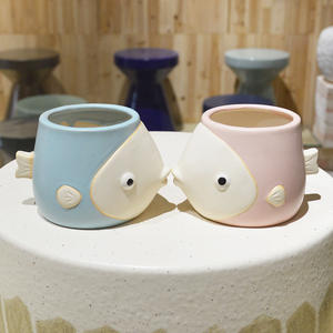 Home and Garden Decoration Accessory Planters and <strong>Pot</strong> Lovely Kissing <strong>Fish</strong> Ceramic Flower <strong>Pots</strong> - Product Image 1