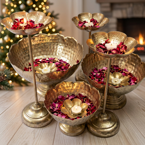 Ensemble de bols Taj en or martelé, porte-bougie en forme de pétale de fleur, fait main, décoration de mariage, décoration de la maison, centre de table - Product Image 5