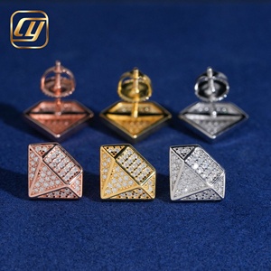 Boucles d'oreilles clous en argent sterling S925 avec moissanite VVS, cube géométrique 3D entièrement pavé de diamants, style hip-hop pour hommes - Product Image 6