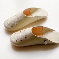 Babouches marocaines en cuir véritable, légères, à bout plat, pour l'intérieur, avec doublure en tissu de coton, blanches, pour l'automne, l'hiver et l'été