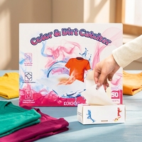 KELEE Hojas Absorbentes de Color para Lavandería, 50 Unidades, No Tejidas, Anti-Manchas, Caja Extraíble, Atrapador de Suciedad, Hojas de Detergente para Ropa