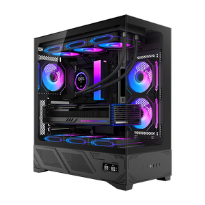 Boîtier de jeu PC AOJIE avec écran LCD, boîtier de jeu ATX de taille moyenne, boîtier de jeu Micro Desk, châssis de boîtier d'ordinateur en verre trempé - Product Image 2