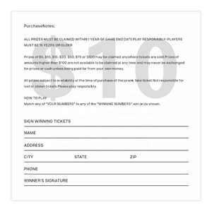 Impresión de Tarjetas de Raspar Personalizadas con Diseño de Cofre del Tesoro de Lotería, Color, Tamaño y Valores de Premios - Product Image 5