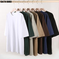 T-shirt uni pour homme en coton 320 g/m², col épais, col montant, coupe ample, épaules tombantes, t-shirt surdimensionné lourd