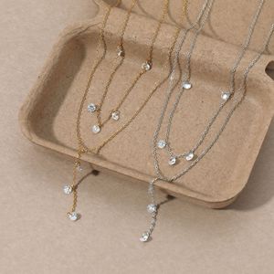 Trendige 2-lagige Y-förmige lange Anhänger-Halskette mit weißen Zirkonia aus Edelstahl, 18K vergoldet, Großhandel, kundenspezifische Anpassung für Damen - Product Image 1