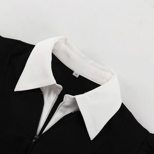 Doppia Zip Patchwork manica lunga primavera 2025 ufficio abiti lunghi donna donna donna elegante abito <span class=keywords><strong>nero</strong></span> con <span class=keywords><strong>colletto</strong></span> <span class=keywords><strong>bianco</strong></span> - Product Image 6