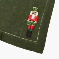 Serviettes en tissu de lin vert brodées à la main, serviettes brodées Casse-Noisette, serviettes de table réutilisables en tissu, décoration de table de Noël