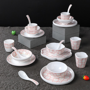 High End Hotel Melamine Tableware <b>Set</b> 4 Piece Modern Chinese Style Bowl Plate Spoon <b>Set</b> For <b>Restaurant</b> Daily Use - Product Image 2