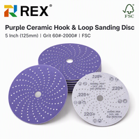 Disque en velcro céramique violet anti-colmatage REX pour plaque de 115 mm pour réparation automobile et polissage