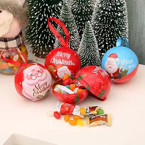 Caja de lata con forma de bola de Navidad de alta calidad, cajas de pestañas con cinta, caja vacía, caja de dulces de hojalata